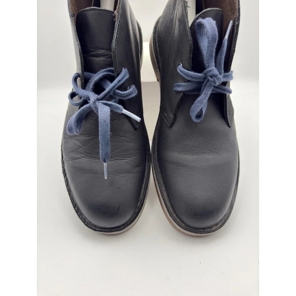 Clarks Mens Desert Boots Black Leather Blue Laces Chukka 10.5 M 15522